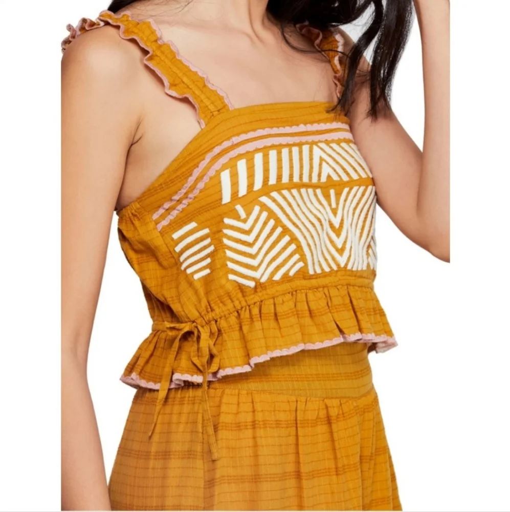 Free People Eva Set Crop Cami High Rise Wide Leg Ankle Length Pants Gold Med NWT - Picture 11 of 16